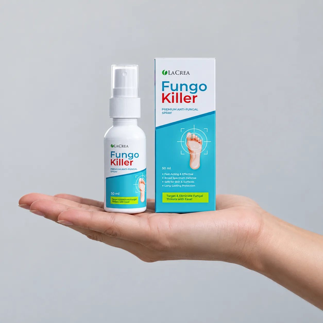 Fungokiller — el envase en la mano