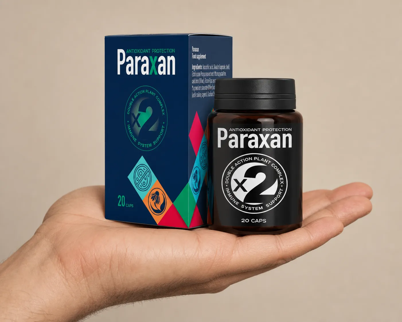 Paraxan — el envase en la mano
