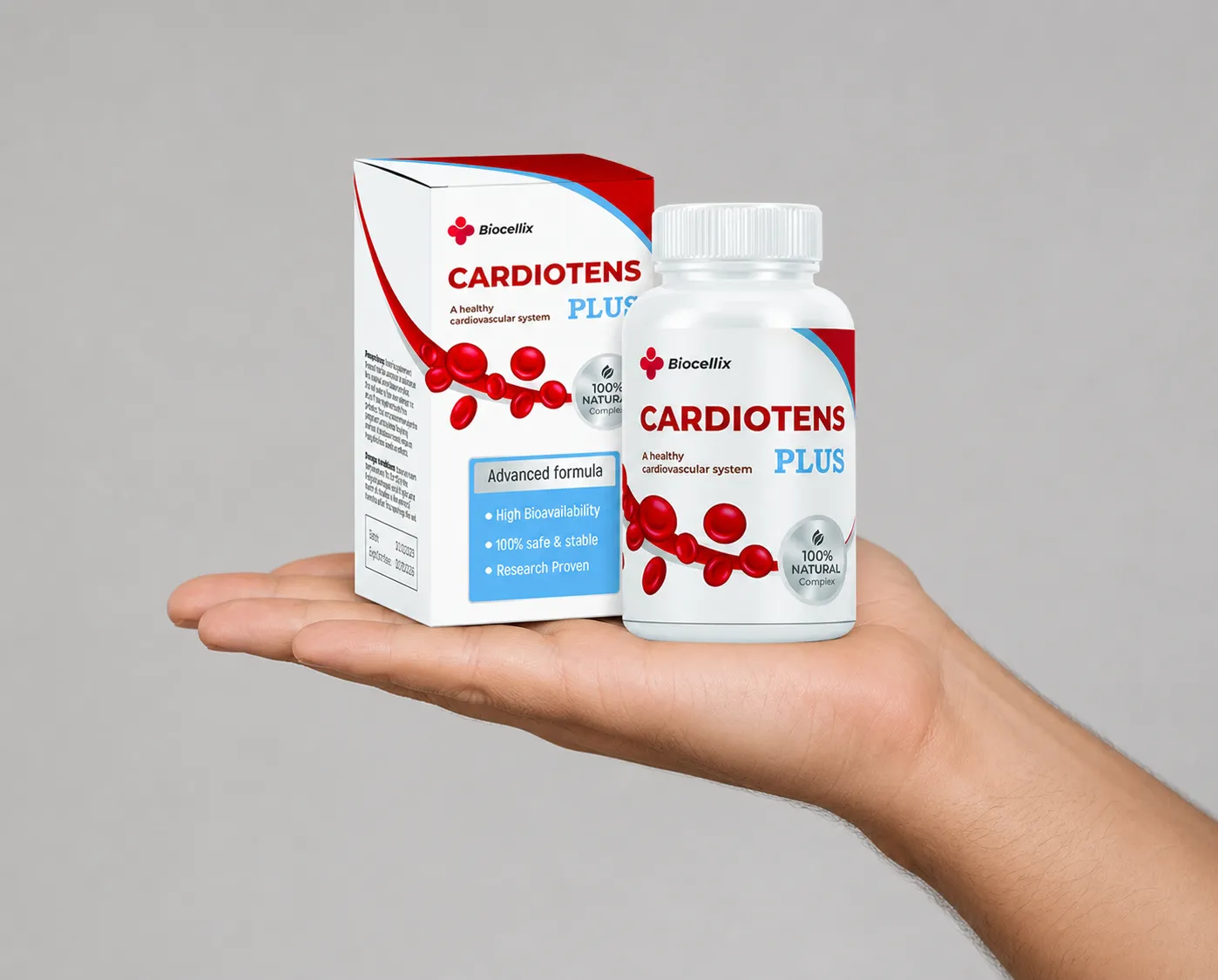 Cardiotens Plus — el envase en la mano
