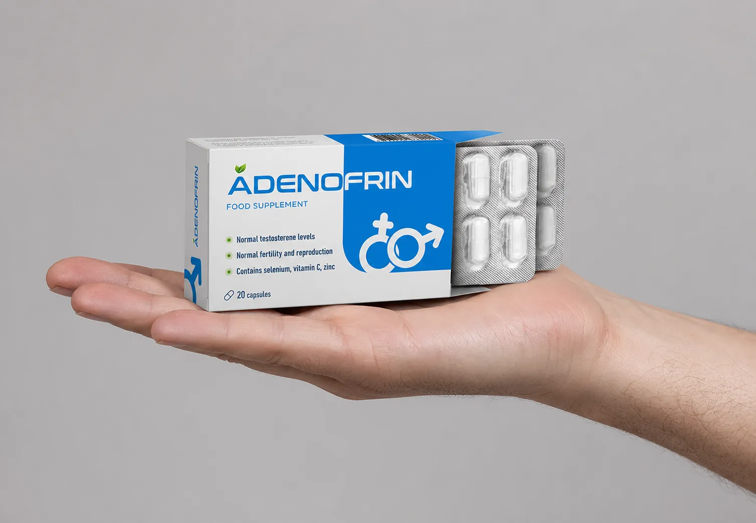 Adenofrin caps — el envase en la mano