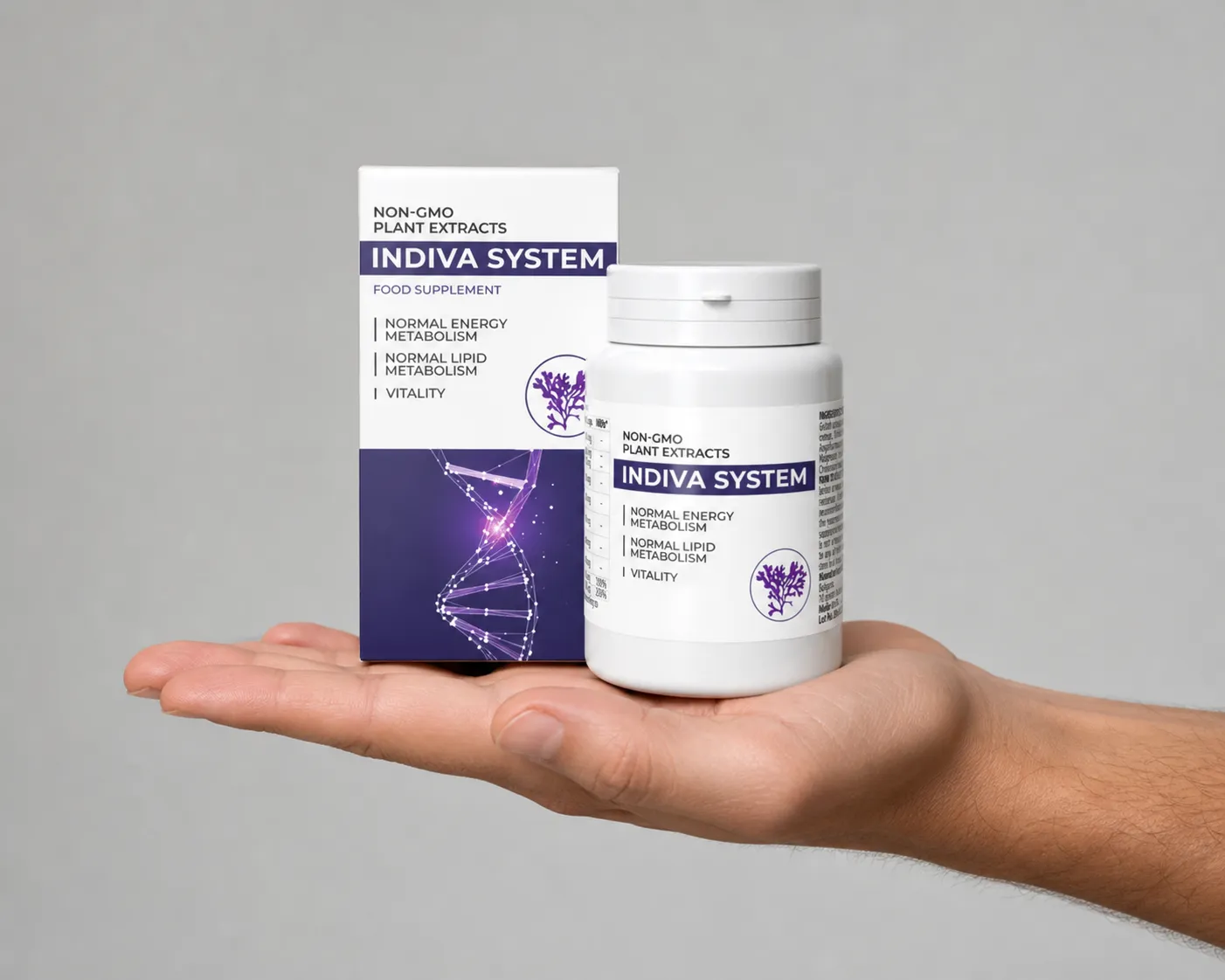 INDIVA SYSTEM EU low — el envase en la mano