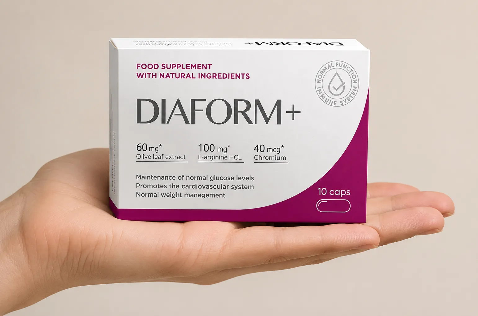 Diaform+ — el envase en la mano