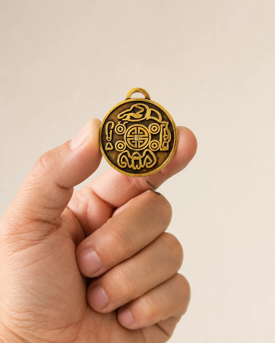 Money Amulet — el envase en la mano