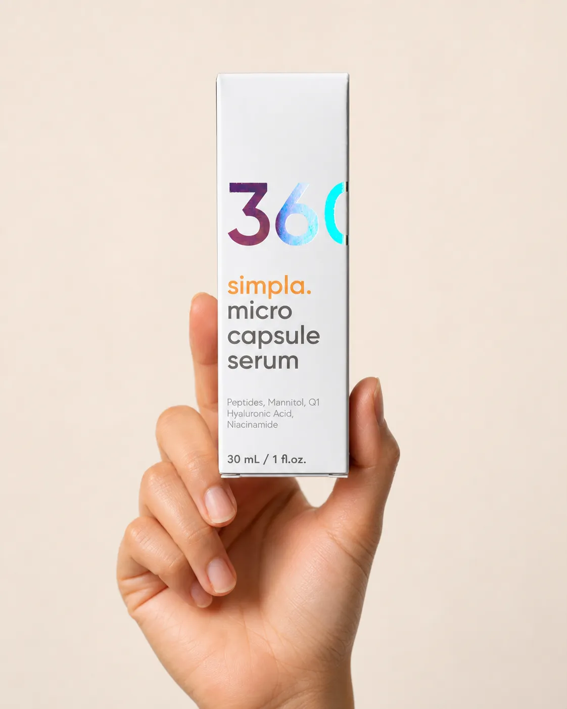 Simpla 360 — el envase en la mano