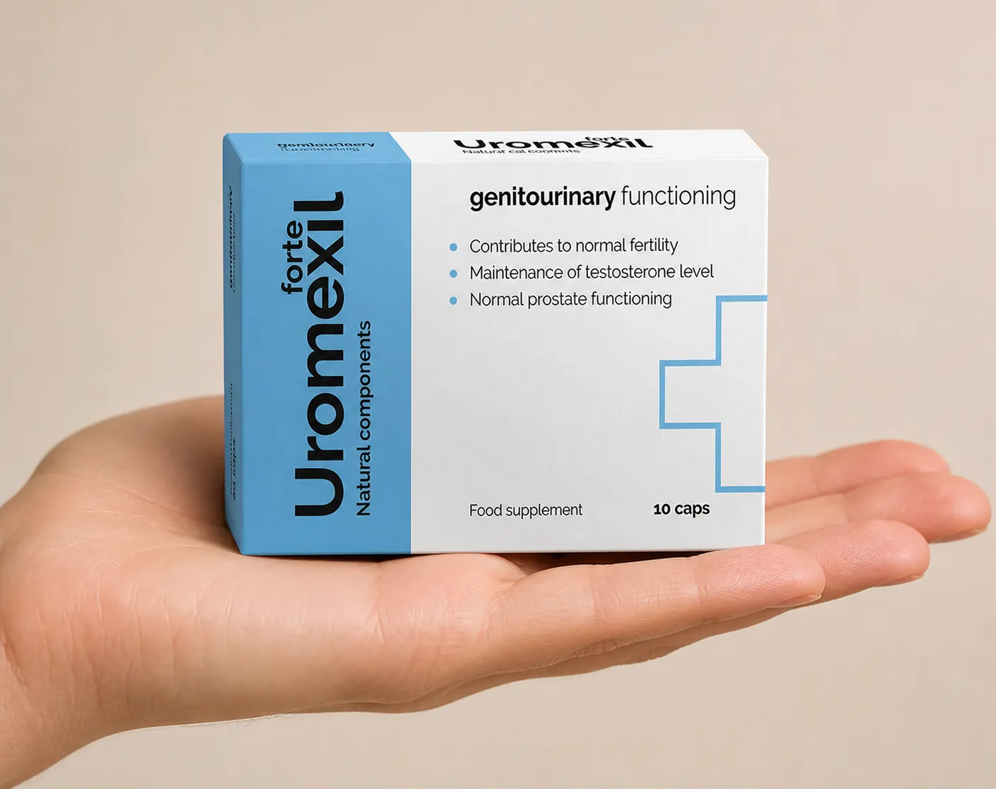 Uromexil Forte female urination — el envase en la mano