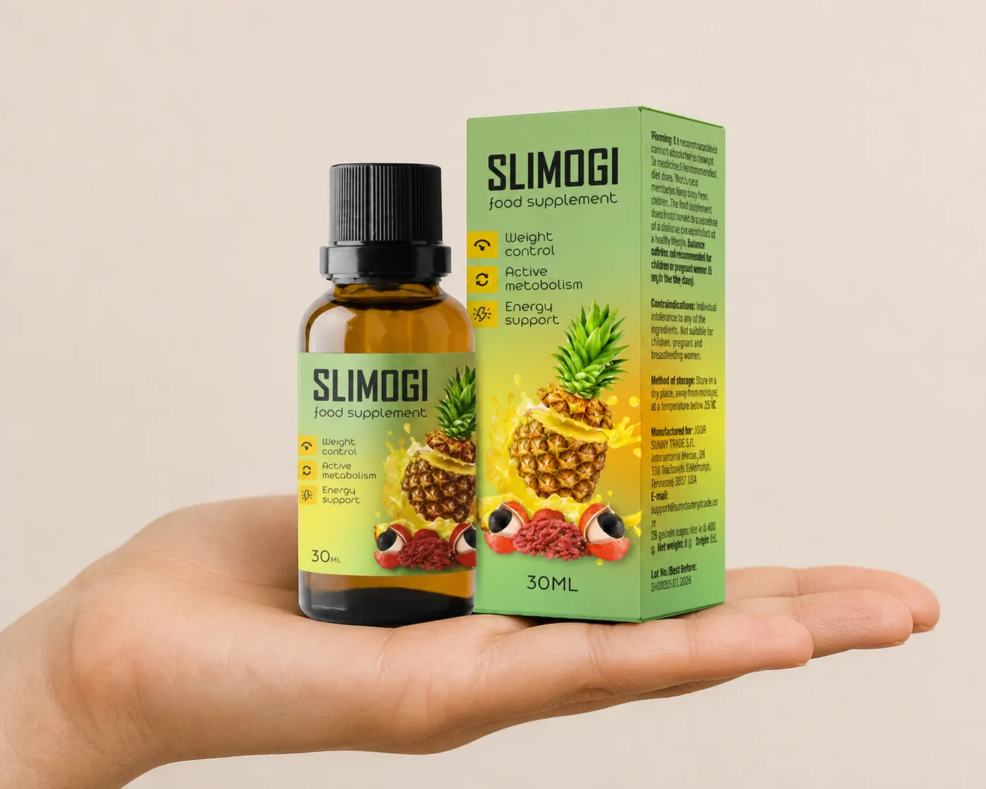 Slimogi — el envase en la mano