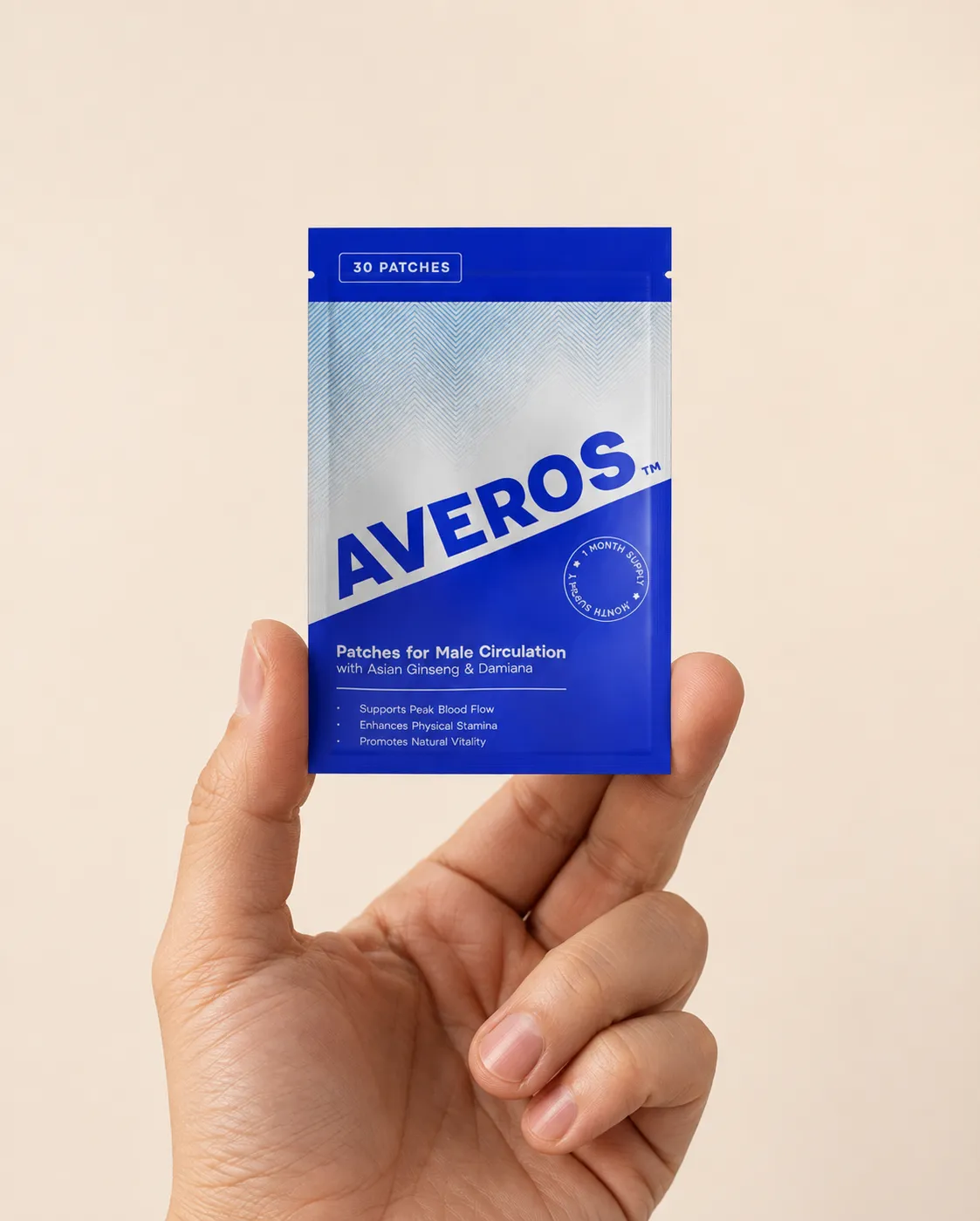 AVEROS — el envase en la mano