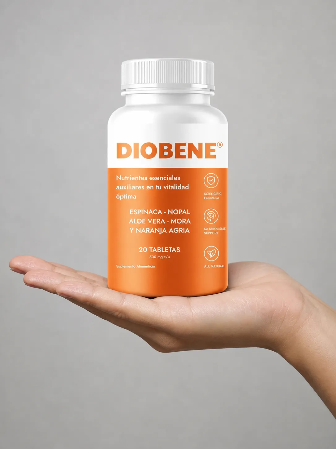 Diobene — el envase en la mano