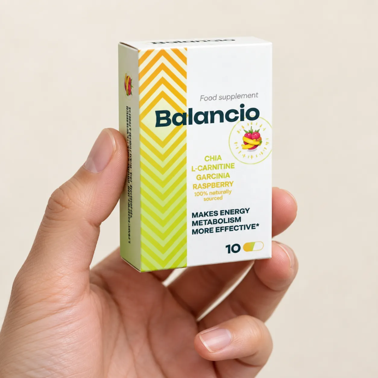 Balancio — el envase en la mano