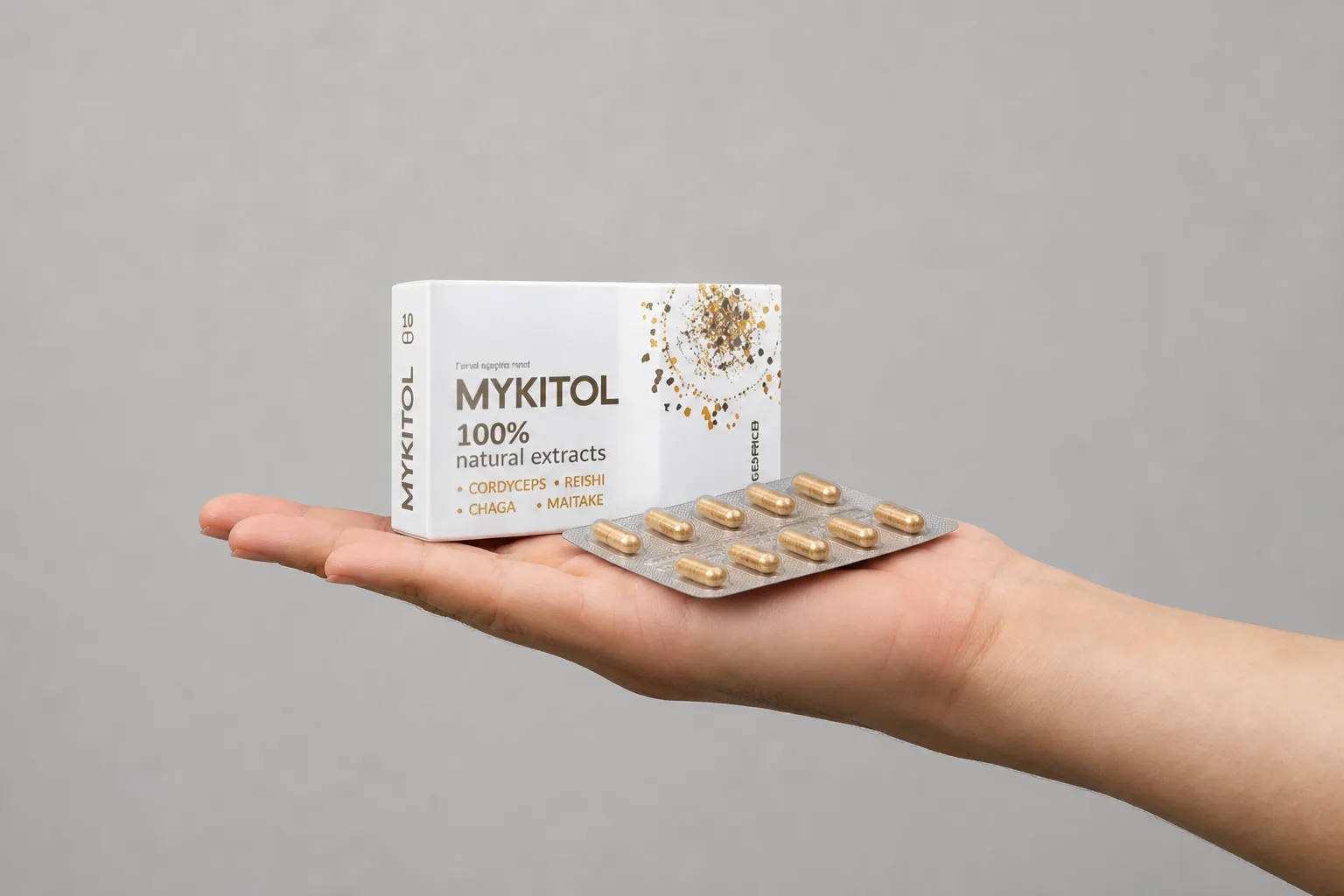 Mykitol WHITE — el envase en la mano