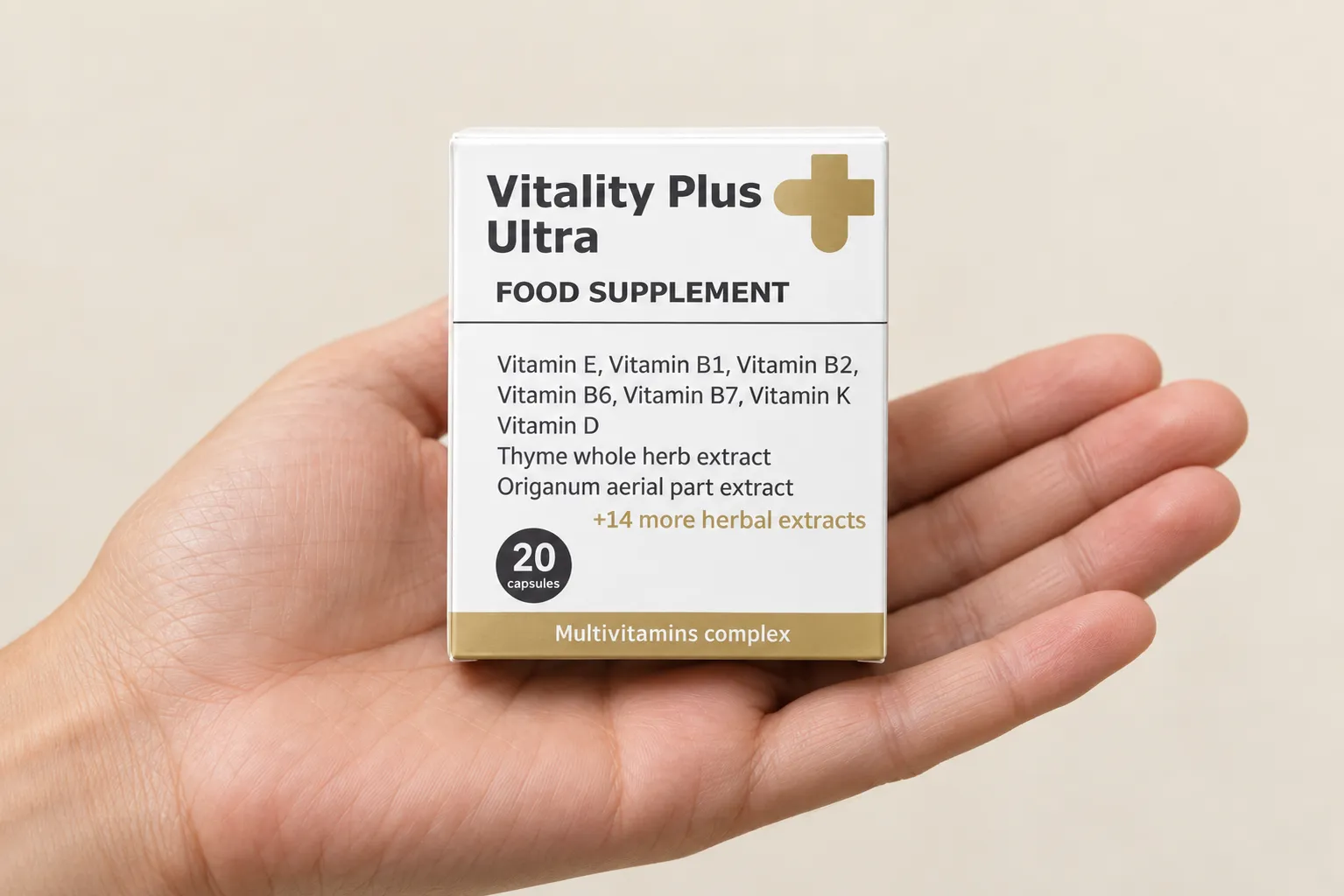 Vitality Plus Ultra — el envase en la mano